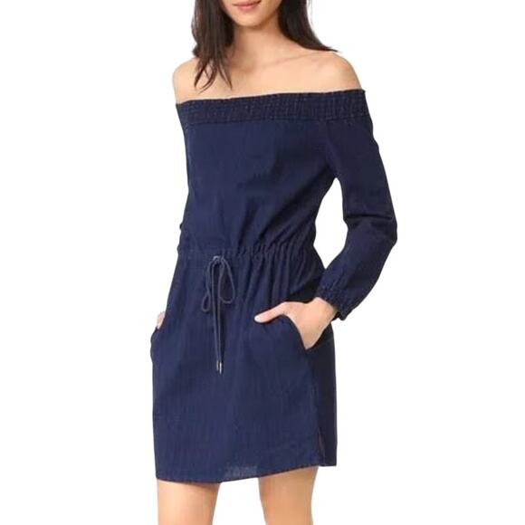 Rag & Bone Drew Off Shoulder Indigo Denim Dress Size Small - Picture 2 of 8